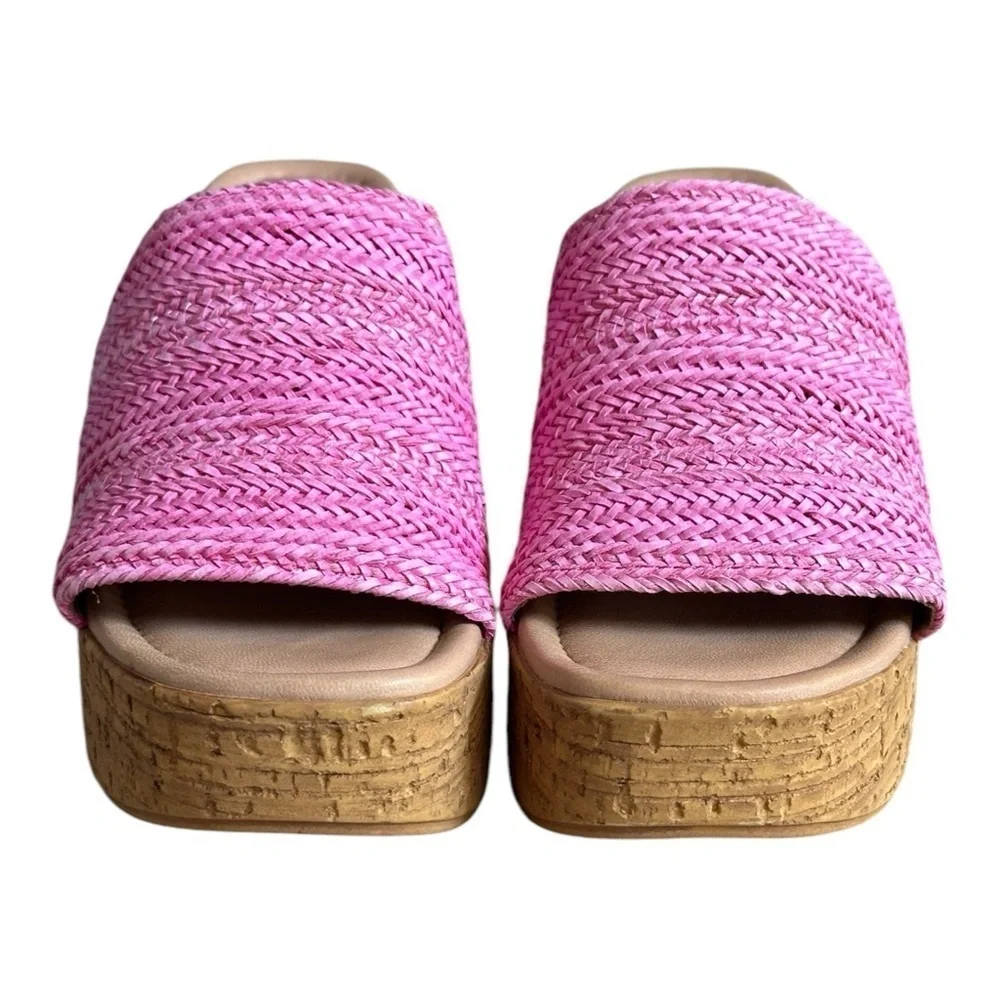Seychelles Applause Pink Woven Platform Mules 9.5 NIB Heeled Slides Italy